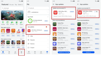 Huawei WPS Office installed from AppGallery for editing Word, Excel, PowerPoint, and PDF documents.